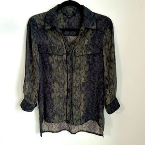All Saints Green and Black Sheer Blouse